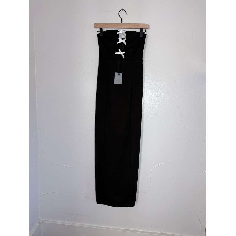NWT More To Come Kariana Black White Bow Cutout Maxi Gown XXS